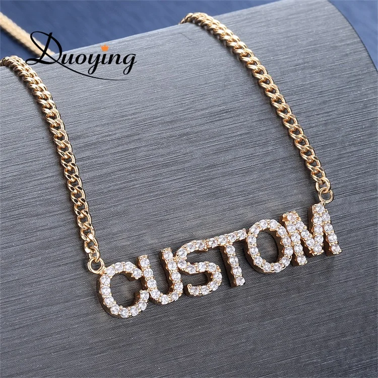 

Full Crystal Personalized Name Necklace with Zircon stone Custom Nameplate Chains Choker Necklace for Women, Gold /rose gold/silver