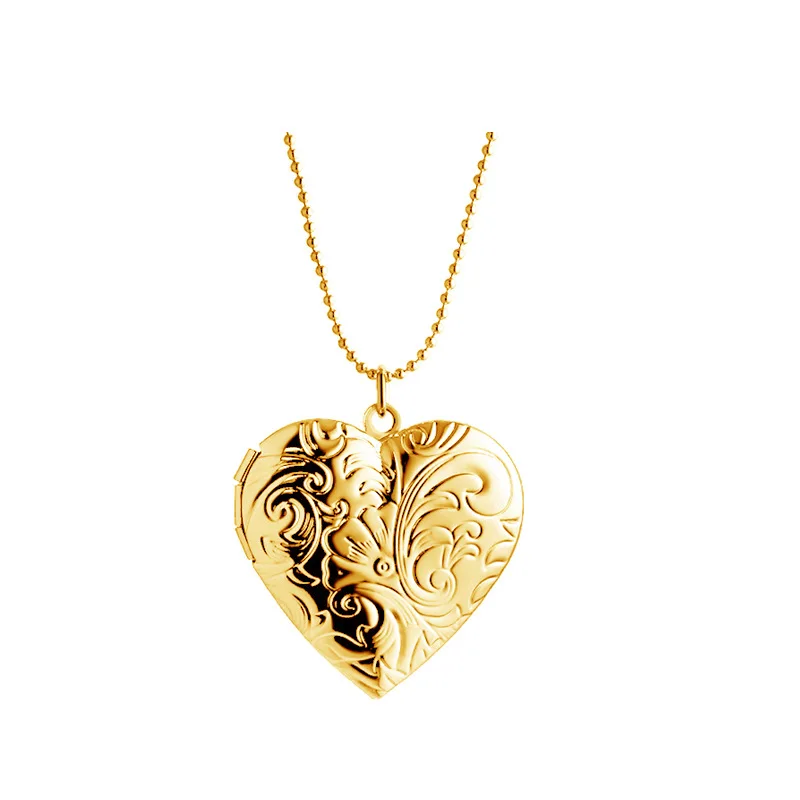 

Women Fancy Jewelry 18K Real Gold Plated Flower Floating Heart Locket Necklace Save Photo Box Locket Necklace, Silver,gold,champagne