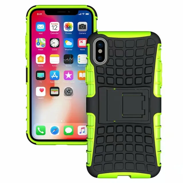 shockproof TPU+PC 2in1 tire pattern bracket cover phone case For iphone 6 7 8 X Plus