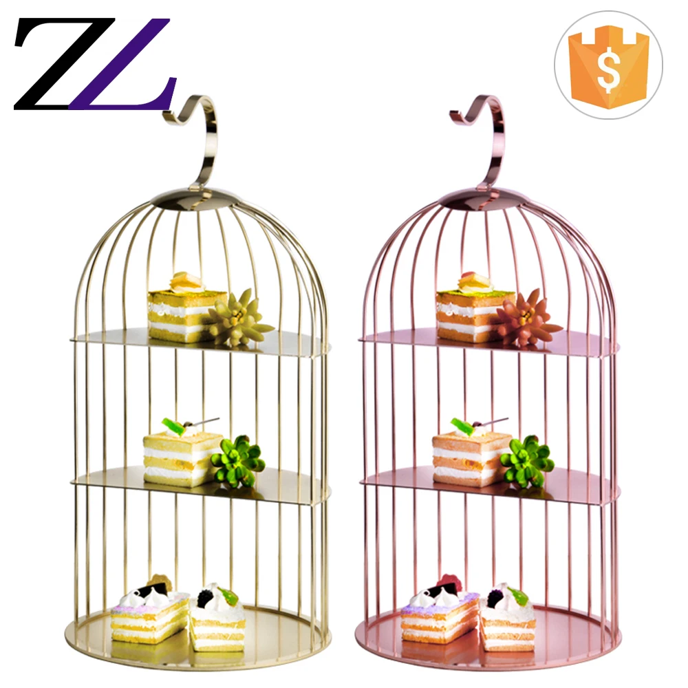 

High quality bird cage decorative weddings buffet dessert sweets serving set hanging 3 tier copper gold birdcage cake stand, Stainless steel/gold/ rose gold available