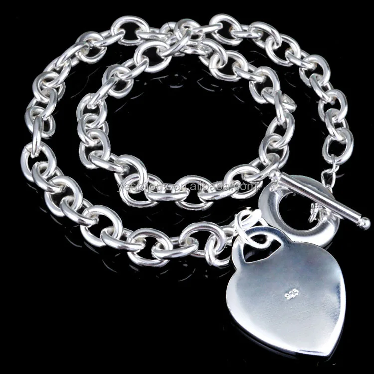 925 silver mark heart charm necklace toggle silver chain jewelry