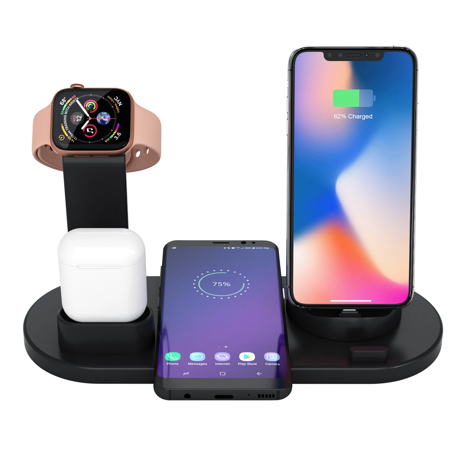 

Wireless Charger 3 in 1 Wireless Charging Dock for Apple Watch and Airpods, Charging Station for Multiple Devices Qi Fast Wire, Black
