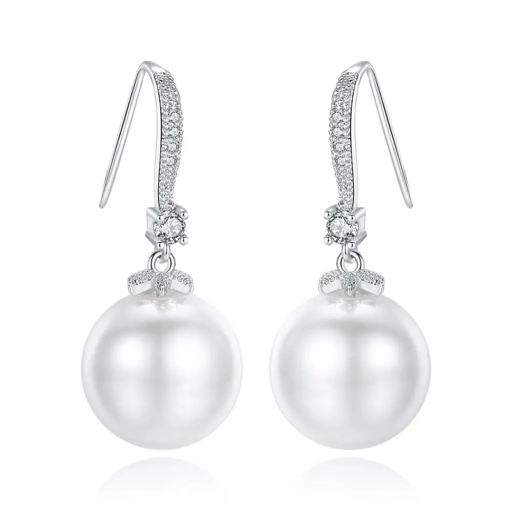 

LUOTEEMI Refinement Treasure Superior Hook Imitation Pearl Drop Earrings Opal Round Copper Cubic Zirconia For Women Anniversary