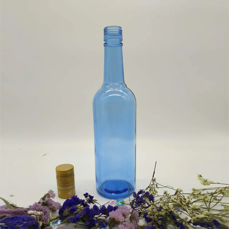 Beautiful Light Blue 750ml Empty Glass Wine Bottle For Liquor Wholesale