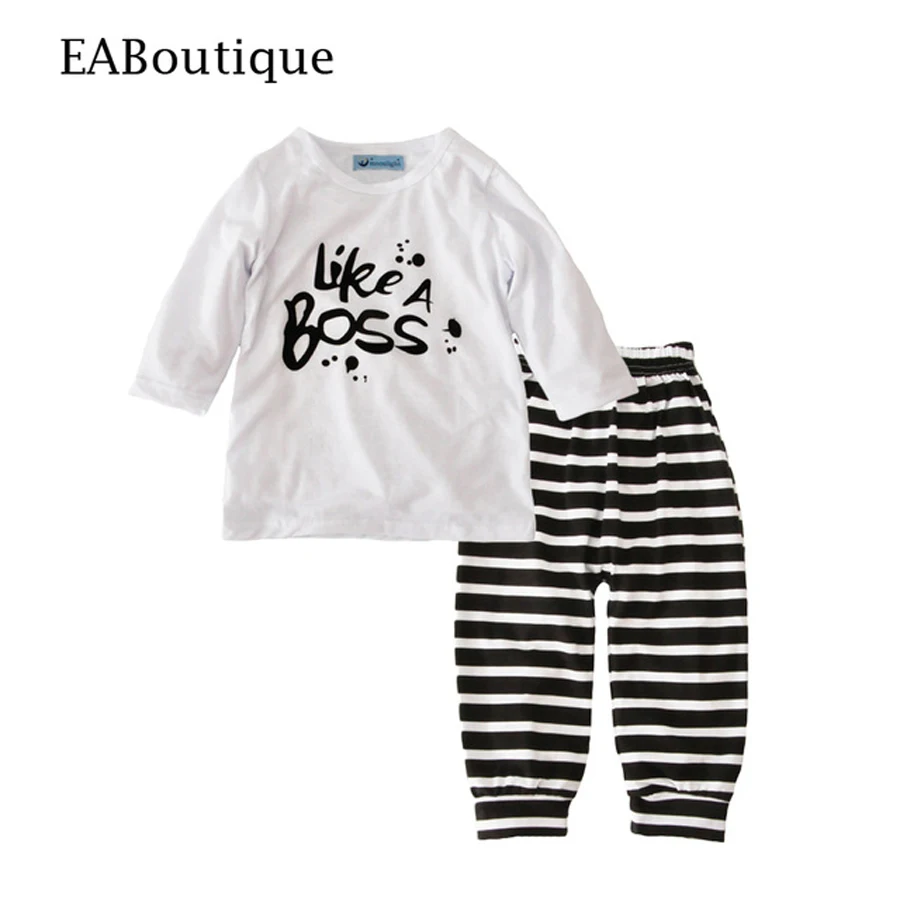 

boys clothing New winter fashion letter like a long sleeve shirt with striped pants baby boys clothes set, Pic