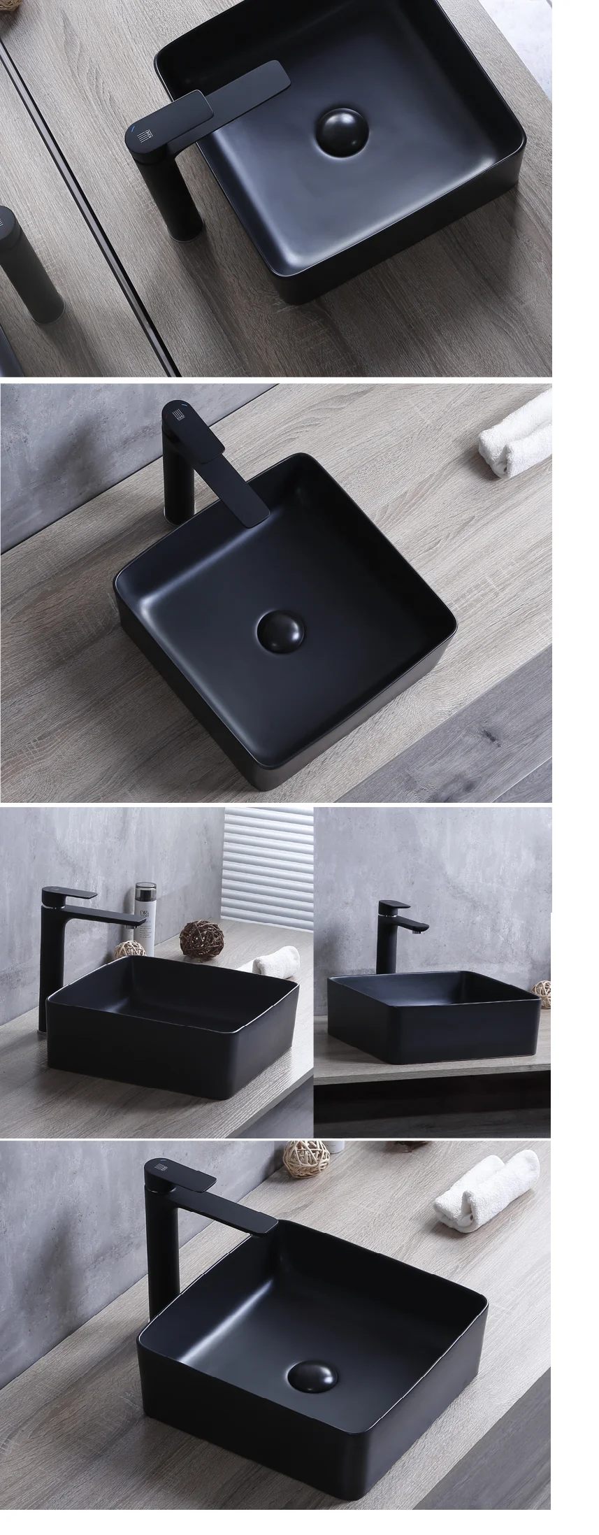 hot sale cheap price black  bathroom ceramic wash basin square basin