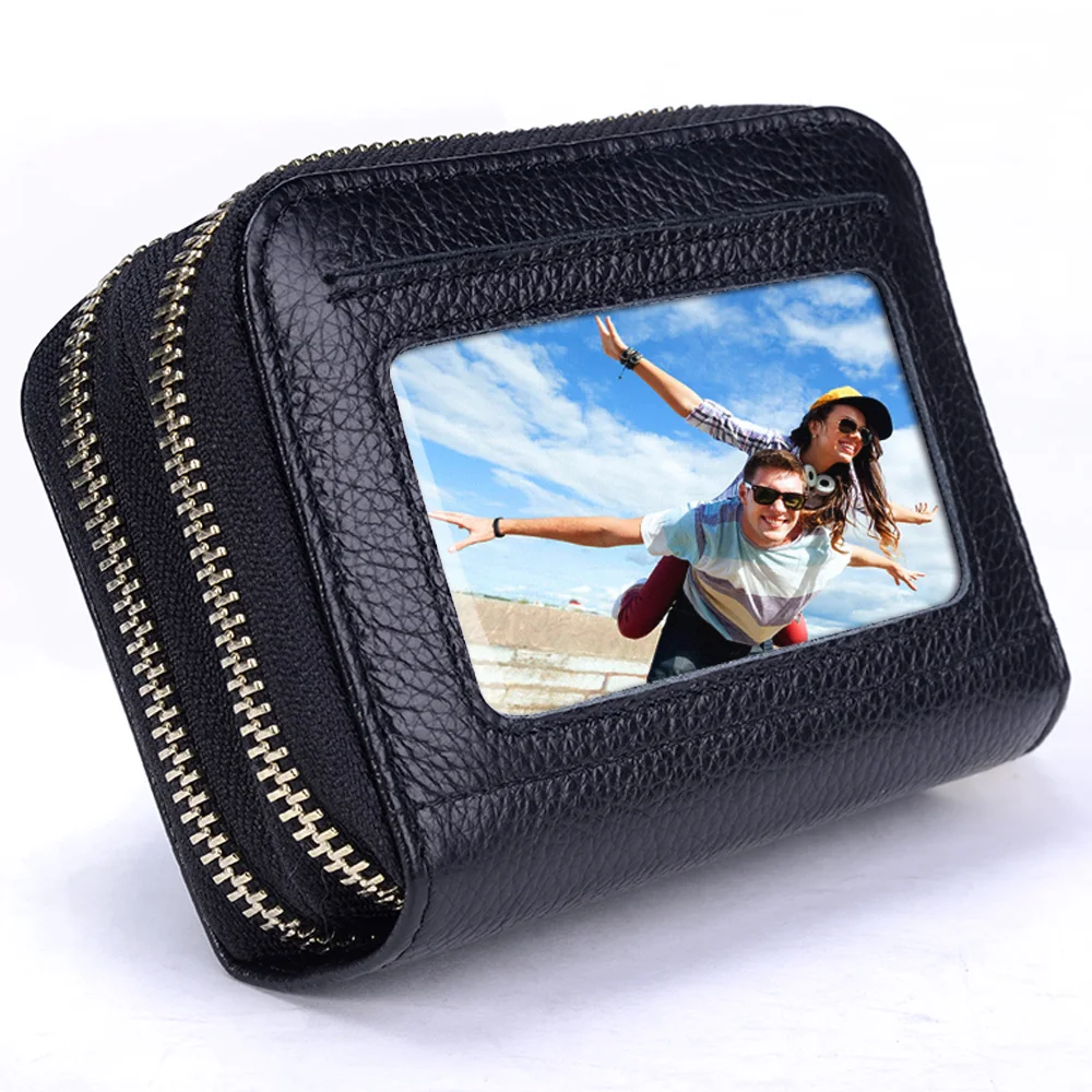 

Black RFID Blocking Genuine Leather women Business credit card case wallet