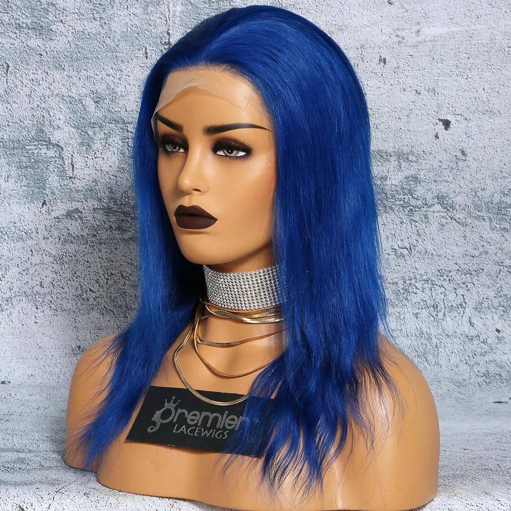 Premier Wigs 100 Chinese Virgin Hair Colorful 12 Inch Blue Human Hair