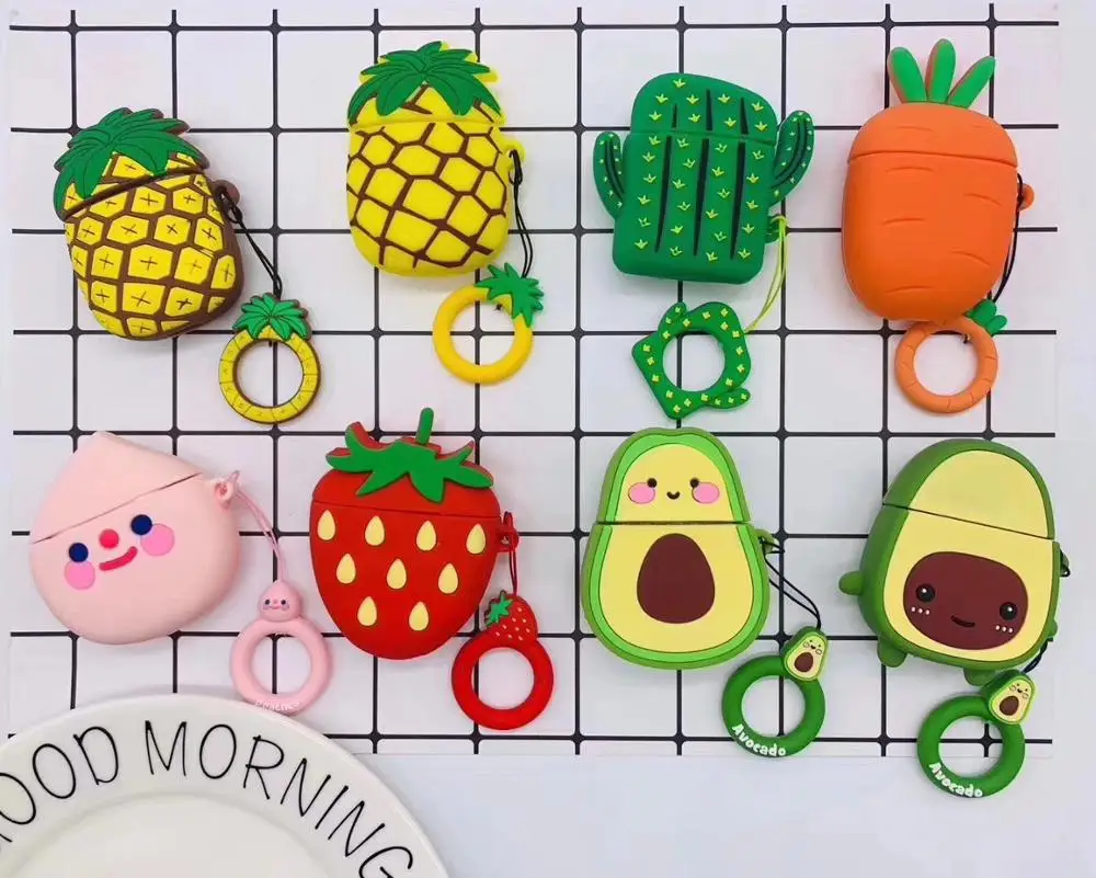 

For Avocado Airpods Case 3D Cartoon Earphone Cover With Finger Strap