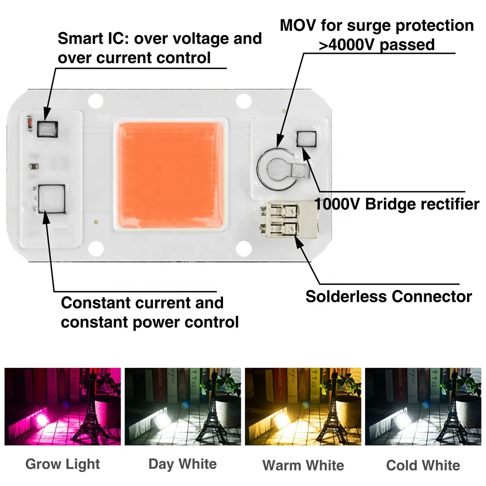 
Solderless Connector 220v Led COB 50W Full Spectrum Plant Grow Light COB Chip 