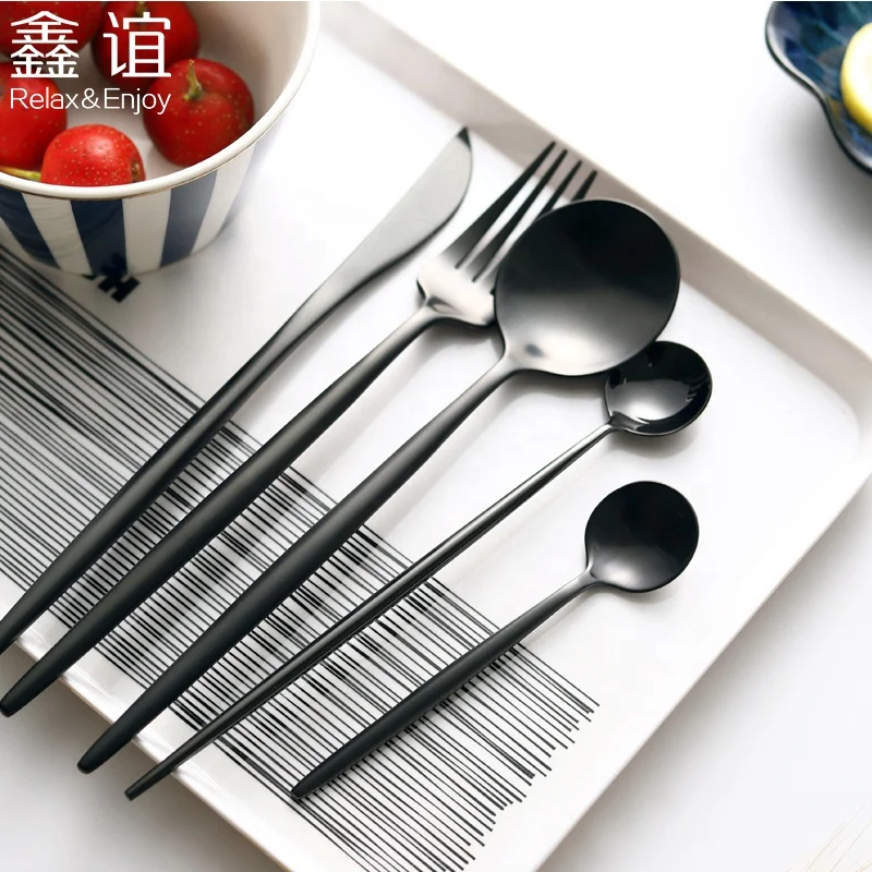 

Stainless Steel Gold/Black Flatware Set wholesale restaurant Spoon Fork Knife Gift, Black;white;silver