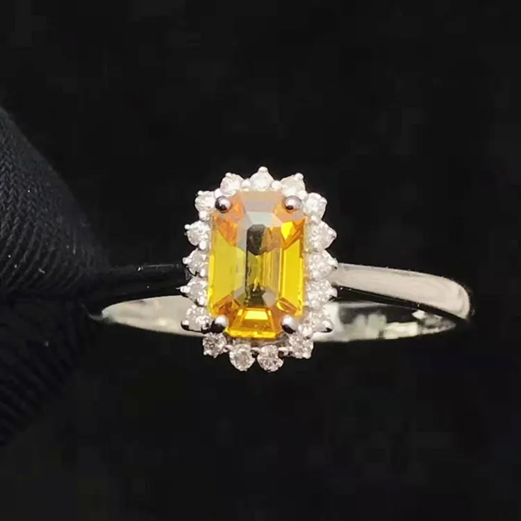 

European royal style luxury gemstone jewelry 18k white gold South Africa real diamond 0.65ct natural yellow sapphire ring