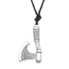 Fashion Zinc Alloy Antique Silver Metal Jewelry Black Wax Cord Wiccan Dainty Viking Axe Charm Pendant Men Necklace for Men