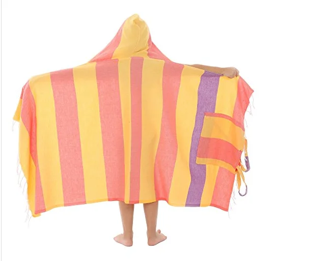 Personality Kids Poncho Towel Surf Kids Hooded Towel Custom Cotton Turkey Stripe Kids Back Pack details