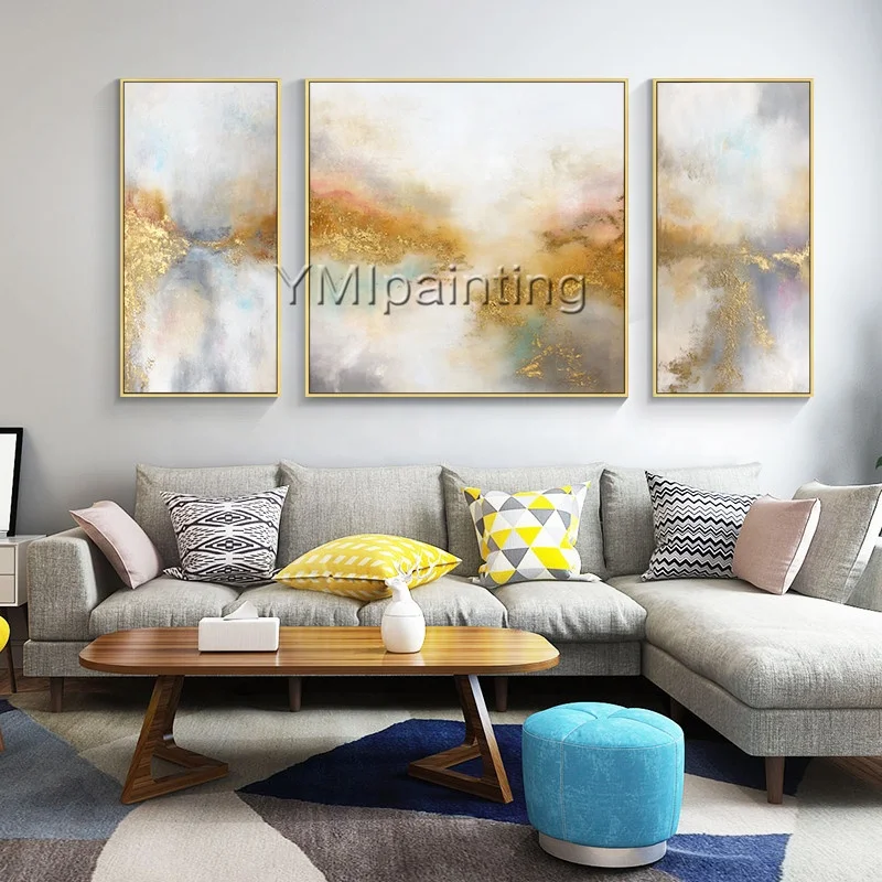 

3 pieces wall art Original Gold painting abstract Acrylic Painting On Canvas Wall Pictures cuadros abstractos contemporary art, Multi colors