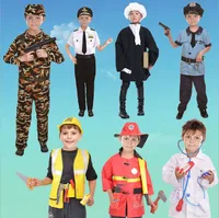 

Hot sales halloween cosplay uniform costume worker engineer lawyer police soldier pilot costume for kids