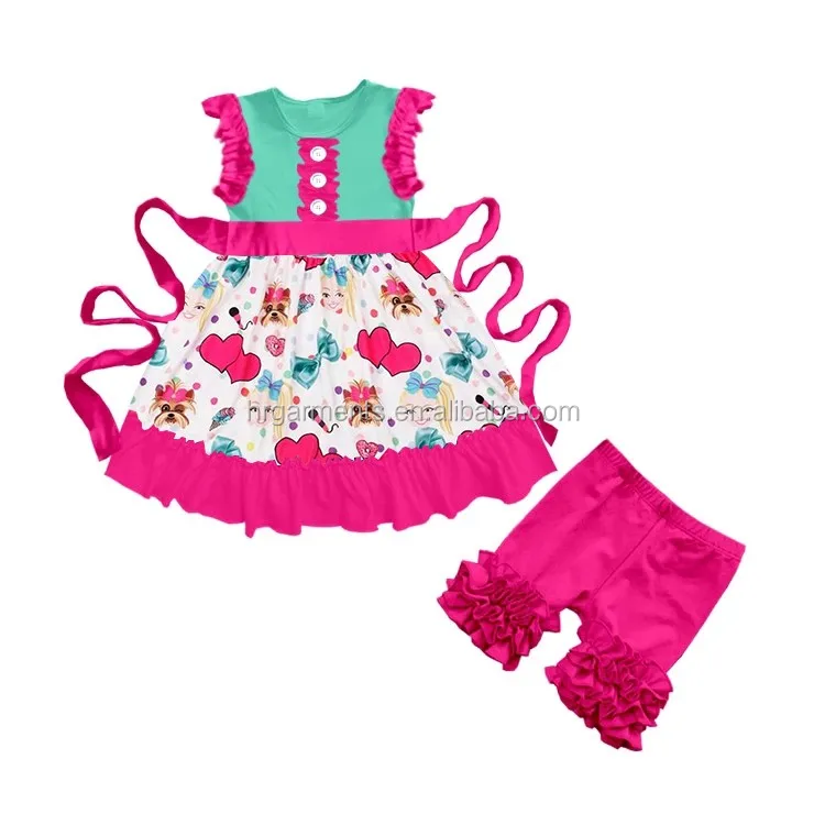 

Cartoon jojo persnickety girls dresses wholesale party frocks with shorts clothing sets, Pic