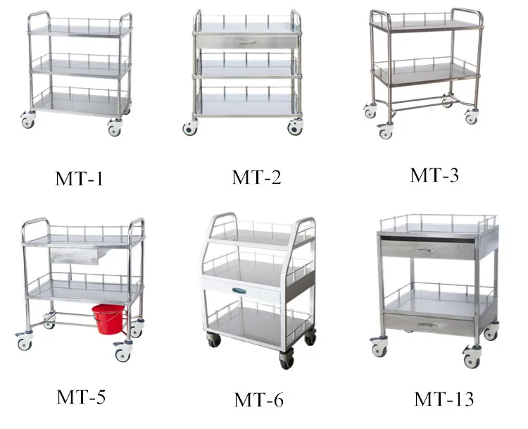 High quality stainless steel mobile medical instrument crash trolley cart in hospital
