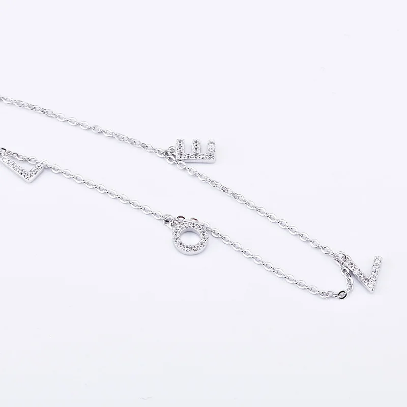 Stylish LOVE Letter Design Silver Zircon Women Necklace