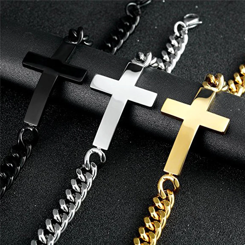 hot selling fashion chains Cross bracelet stainless steel men black bracelet