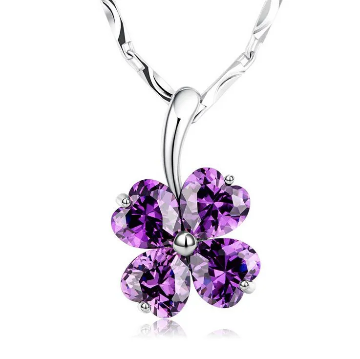 

Purple and pink zircon sweet clover pendant necklace