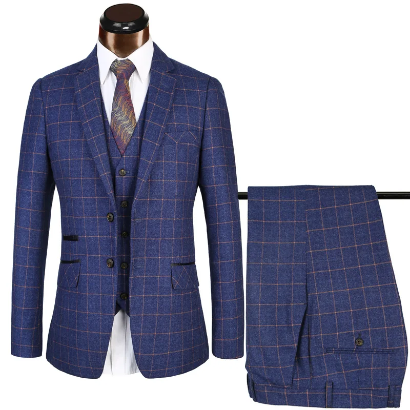 mens dark blue check suit