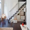 Living Room Steel Wood Straight Indoor Glass Staircase