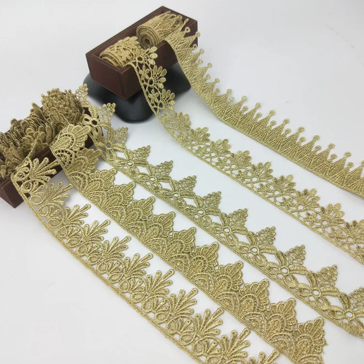 

free sample 5 designs about 1.5 inch wide lace trim in gold embroidery for sewing, Gold or customized