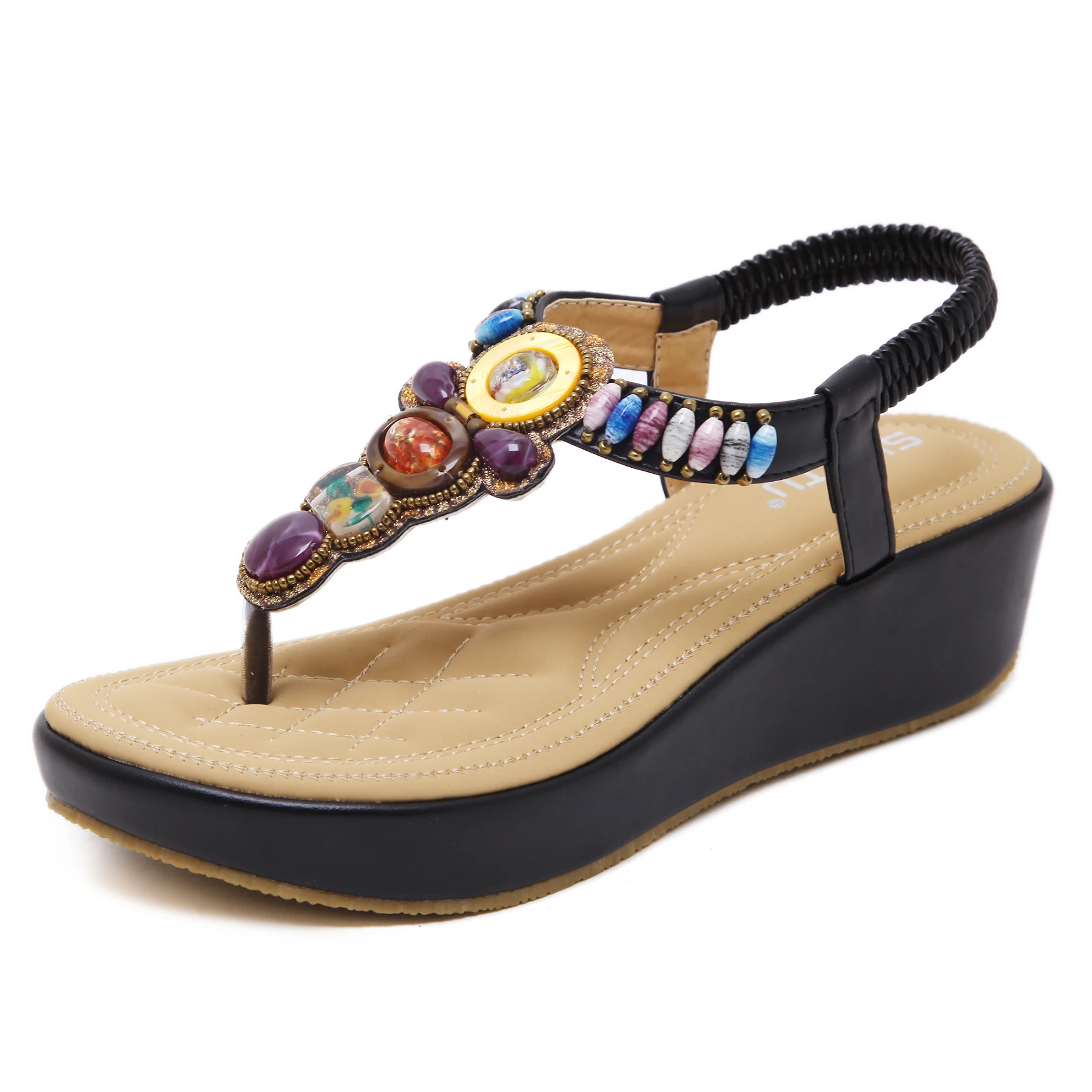 

Dropshipping Latest Ladies Simple Flat Sandals For Summer, Black, apricot