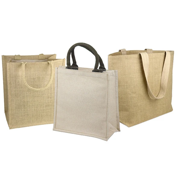 Leather Handles Jute Tote Bag With Brown Gusset Color Natural Shopping ...