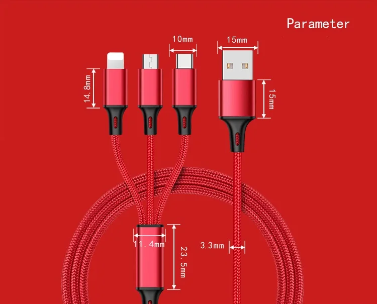 3 in 1 Multiple USB Charging Cable Cord Charger For iPhone / USB Type C / Micro USB Cable - ANKUX.COM