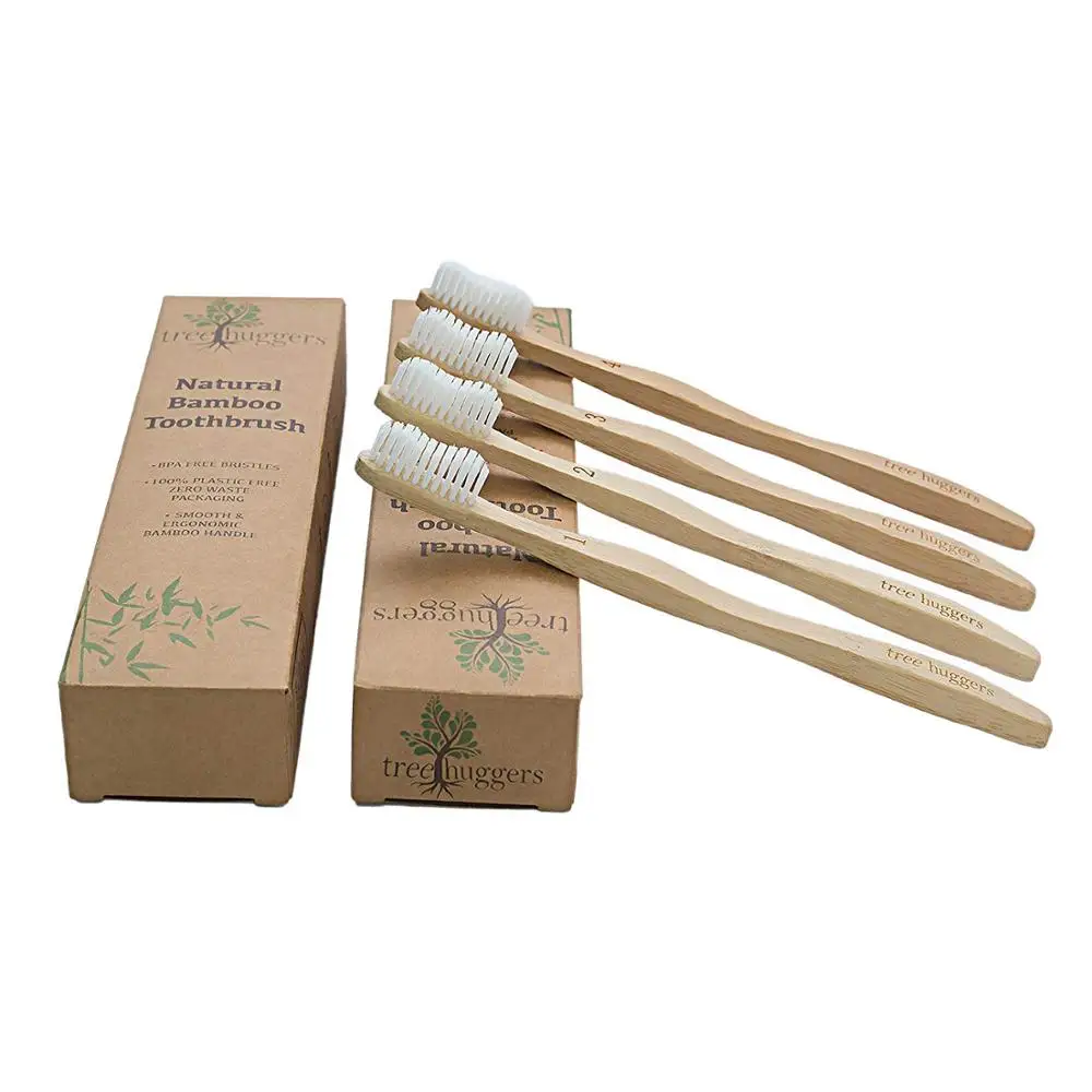 

100% Biodegradable Organic Bamboo Toothbrush Holder 4 Pack, Bamboo natural