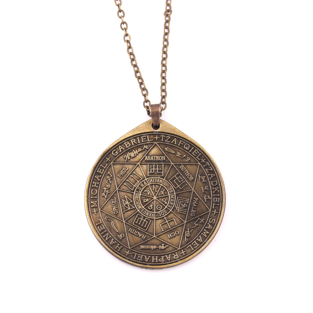 

N323 Vintage Seal Of Seven Archangels Pendant Religious Viking Rune Seal Solomon Amulet Necklace, As picture