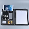 Custom executive zippered A4 padfolio pu leather portfolio with power bank