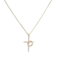 

925 sterling silver diamond circle CZ pendant gold plated cross necklace