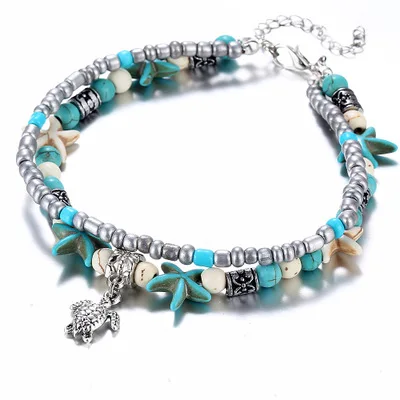 

Handmade Bohemian Woman Anklet Jewelry Sandals Gift New Design Multi Layer Anklet Shell Beads Starfish Anklets Leg Bracelet, Picture