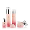 Pink color unique shaped cosmetics packaging set glass body lotion bottles cream jar with luxury water drop shape pump