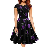 

2018 Summer Floral Print Vintage Dress For Women Hepburn 50s 60s Sexy Slash Neck A-Line Party Dresses A238