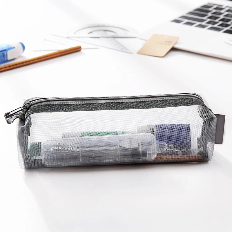 Simple transparent test special student large capacity square nylon mesh pencil bag