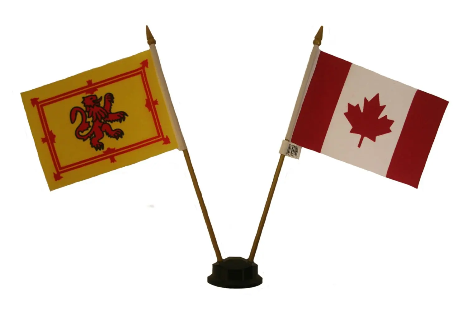 SCOTLAND LION RAMPANT & CANADA Small 4 X 6 Inch Mini Double Country Stick Flag Banner with BLACK STAND on a 10 Inch Plastic Pole .. New