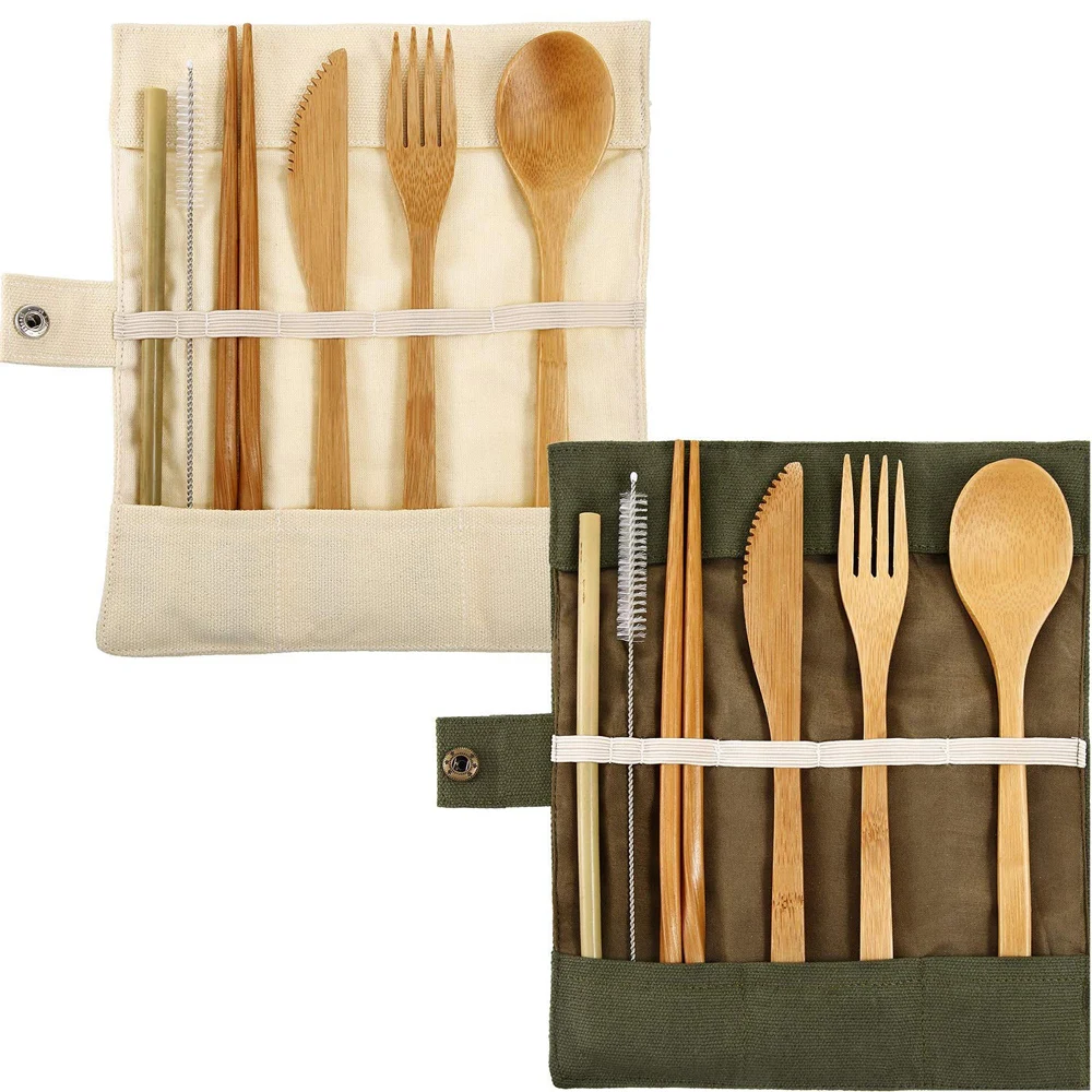 

Hot Selling 6PCS Natural Reusable Cooking Flatware Bamboo Utensils Travel cutlery set includes Bamboo Reusable spoon,fork,knife