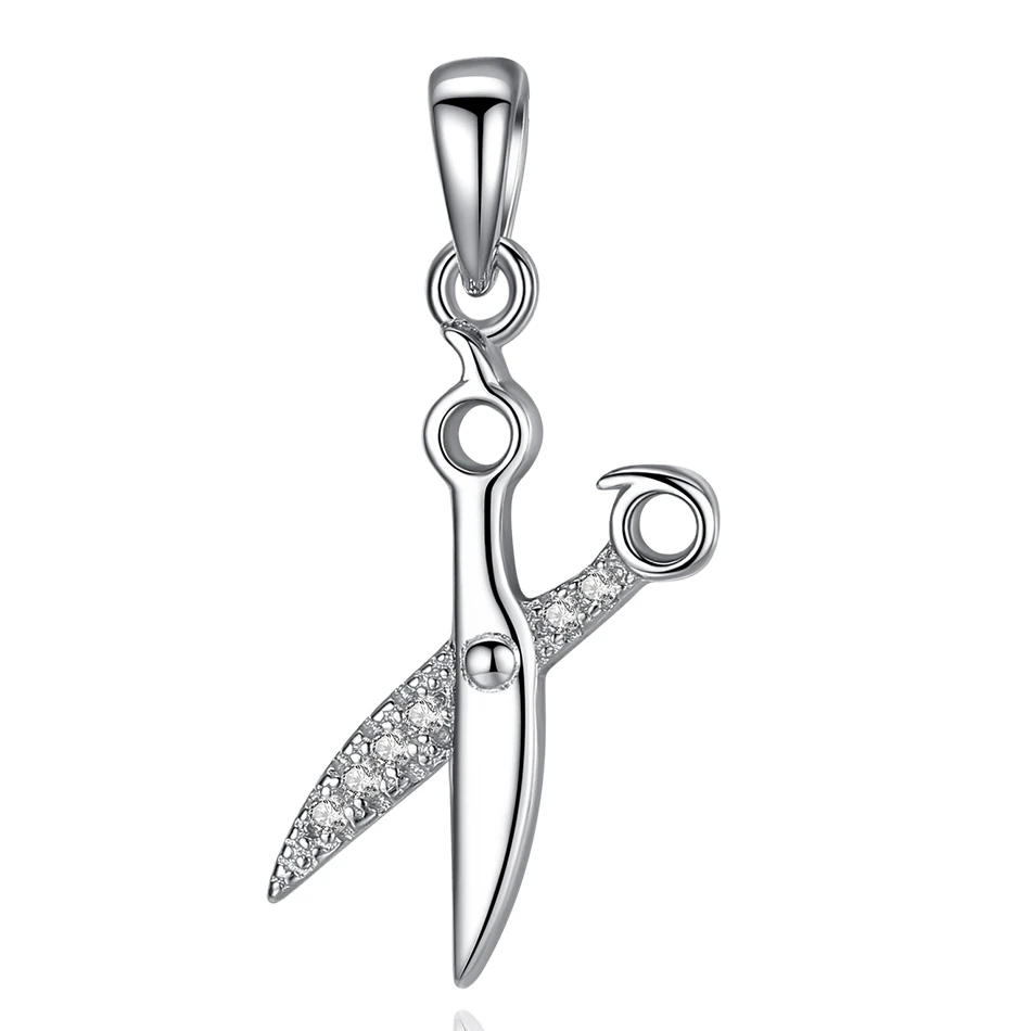 

Unique 925 Sterling Silver Pendant Clear CZ Scissors Pendant For Women Girls Accessory Jewelry Without Chain