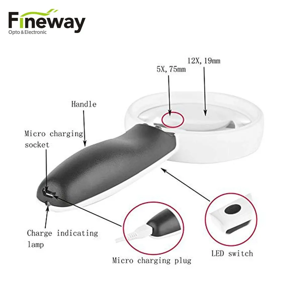 Fw6h5c Rechargeable Optical Len Illuminated Reading Magnifying Glasses