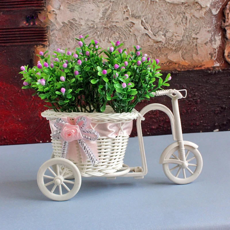 Mini Garden Artificial Flora Handwoven Flower Baskets Bicycle Stand