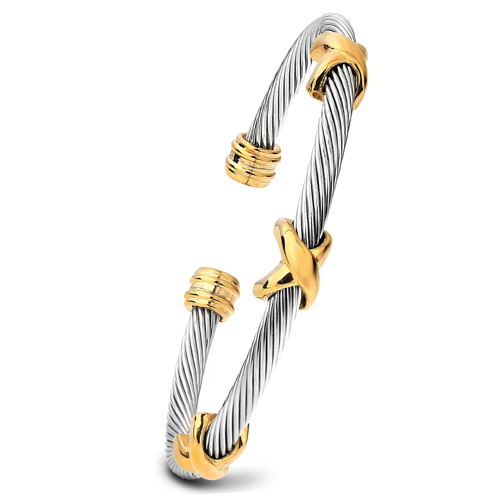 

New stainless steel expandable twisted cable wire cuff bangle bracelet