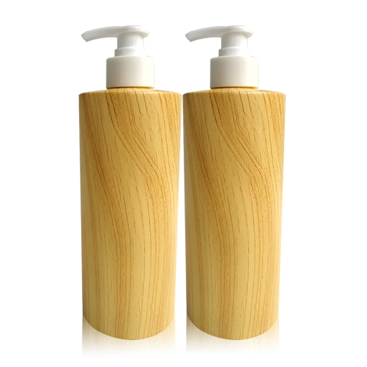 500ml 750ml Pump Square Bamboo Shampoo Bottle For Shower Gel/body Wash Pet Plastic Sample