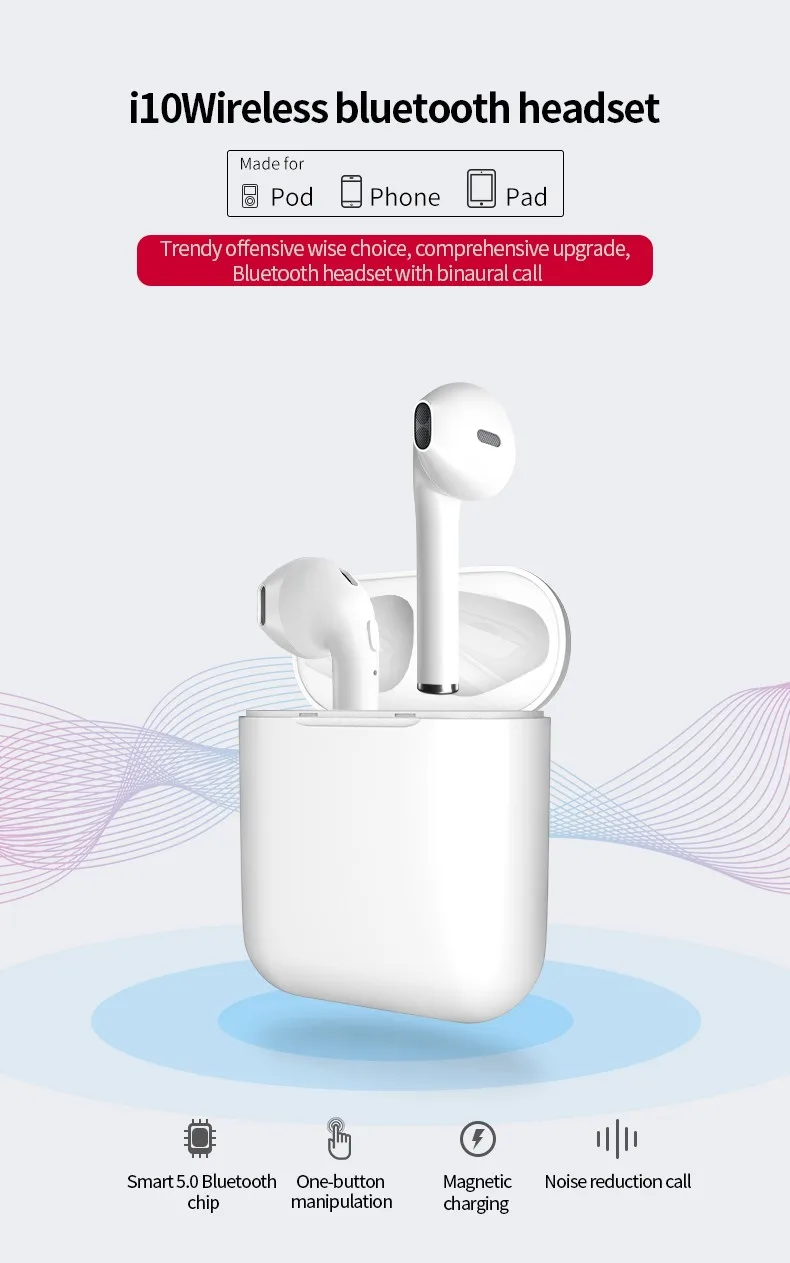Top seller i10 tws earphone earbuds cheap price tws bluetooth 5.0 custom wireless headphones with charging case - ANKUX.COM