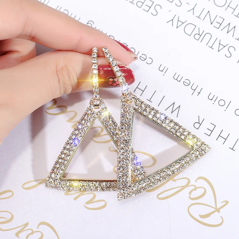 

Hot Geometric triangle diamond dangle earrings