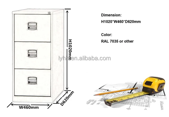 Modern Design Grey Metal 3 Drawer Filing Cabinet Legal Standard