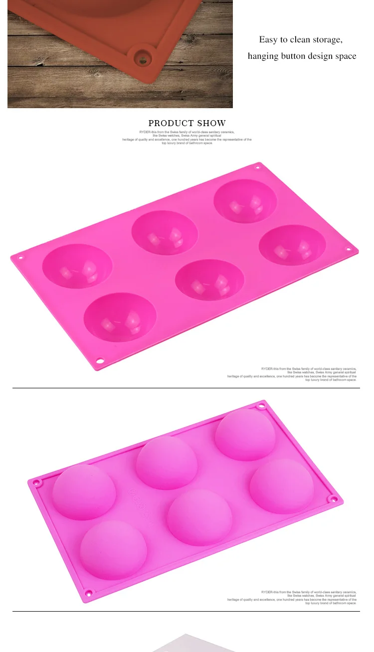 Easy Baking Tools 6 Holes Round Shaped Silicone Pastry Mold For Chocolate, Cake, Jelly, Pudding